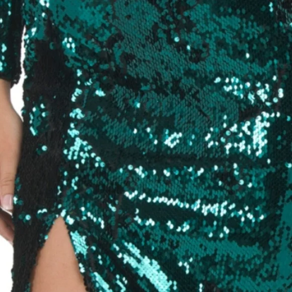 Dress the Populationnatalie Sequin Long Sleeve Dress - Deep Emerald  - coffeafoods.com